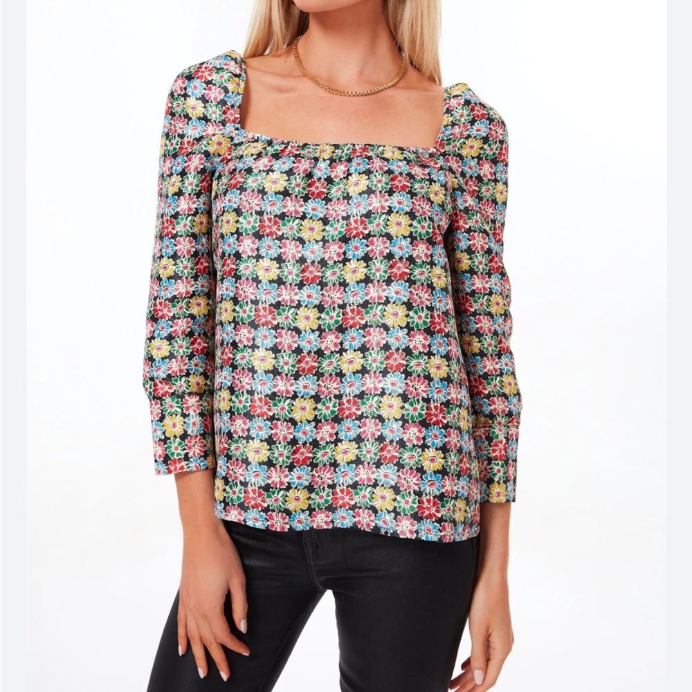 Tuckernuck jacquard floral blouse